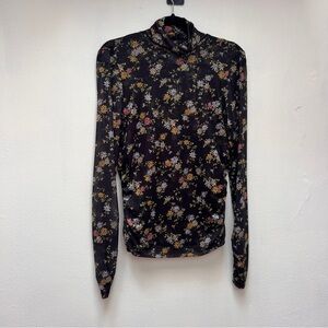 cinq a sept Women's Black Floral Long Sleeve Top